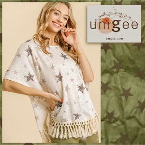 UMGEE Animal Star Print High Low Top W/Tassel Hem